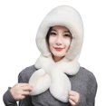 thumbnail image 1 of HUANLEDASH Women Winter Hat with Integrated Scarf Thick Warm Faux Rabbit Fur Solid Color Full Protection Outdoor Cycling Travel Cold Weather Cap, 1 of 1