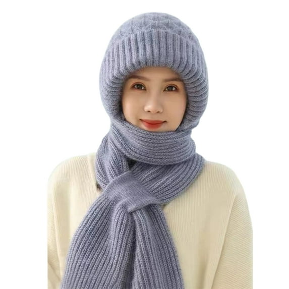 HUANLEDASH Women Winter Hat with Integrated Scarf Thick Warm Knitted Windproof High Elasticity Full Protection Outdoor Travel Cold Weather Cap
