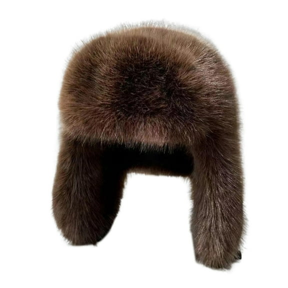 HUANLEDASH Women Winter Lei Feng Hat Full Protecting Fuzzy Faux Fur Thickened Windproof Solid Color Photo Prop Outdoor Activity Headwear