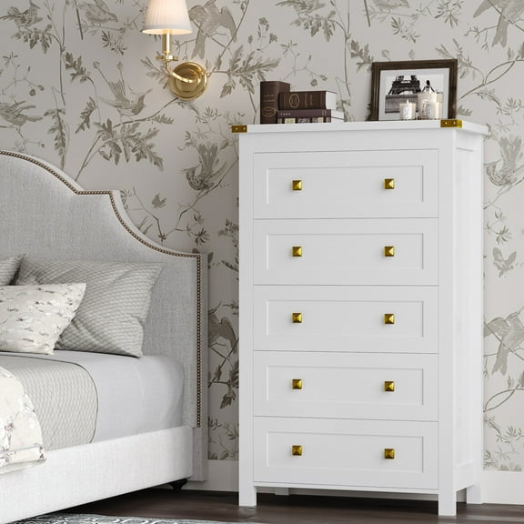 HUANLEGO Drawer Dresser for Bedroom, White Storage Cabinet for Living Room, Kitchen, Entryway