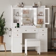 thumbnail image 1 of HUANLEGO Vanity Table Set with LED Lighted Mirror and Stool, Dressing Table with Charging Station for Bedroom,White, 1 of 8