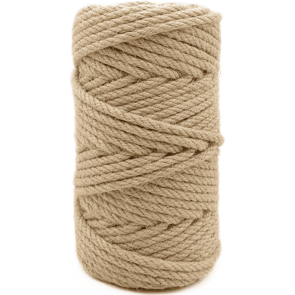 HUANOR 1/4 Inch Jute Rope, 164 Feet Natural Burlap Twine, Heavy Duty 4-Strand Twisted Hemp Rope for Cat Scratching Posts, Gardening, Rustic Farmhouse Decor, Crafts, Bundling & Gift Wrapping