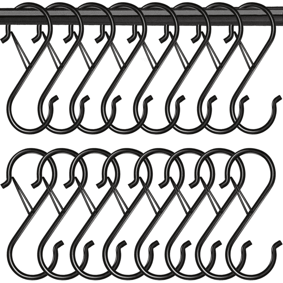 HUANOR 16 Pack Locking S Hooks for Hanging, 3.5" Heavy Duty Metal S-Hooks with Safety Buckle, 40 LB Capacity Black Utility Hooks for Kitchen Pots/Pans, Plants, Clothes, Bags, Racks & Garden