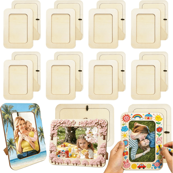 HUANOR 16 Pack Unfinished Wooden Picture Frames, DIY Craft Frames for 4x6 Photos, Bulk Solid Wood Photo Frames for Mother's Day, Wedding & Classroom Projects
