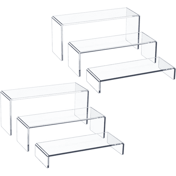 HUANOR 6 Pcs Acrylic Risers, Clear Display Stands for Vendor Booths, Retail Shelves for Cupcakes, Funko Pops, Cosmetics & Collectibles, Plastic Step Risers (Rectangle, Medium)