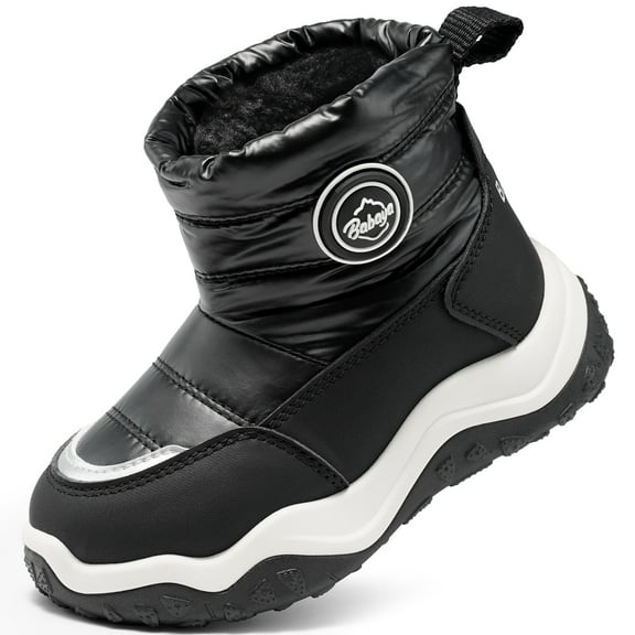 BABAYA Toddler Winter Snow Boots Kids Girls Boys Warm Booties Water-Resistant Faux Lined Shoes With Pull Loop