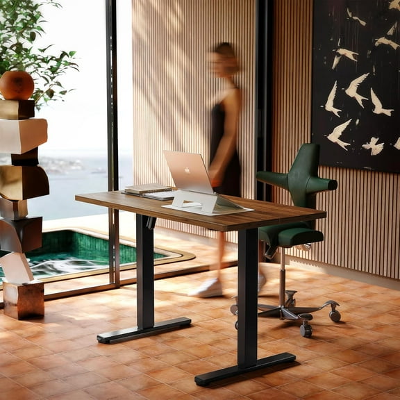 HUANUO 55 x 28 inch Electric Standing Desk Adjustable Height, 4 Memory Height Settings, Sit Stand Up Desk for Home Office & Computer Workstation, Black Walnut