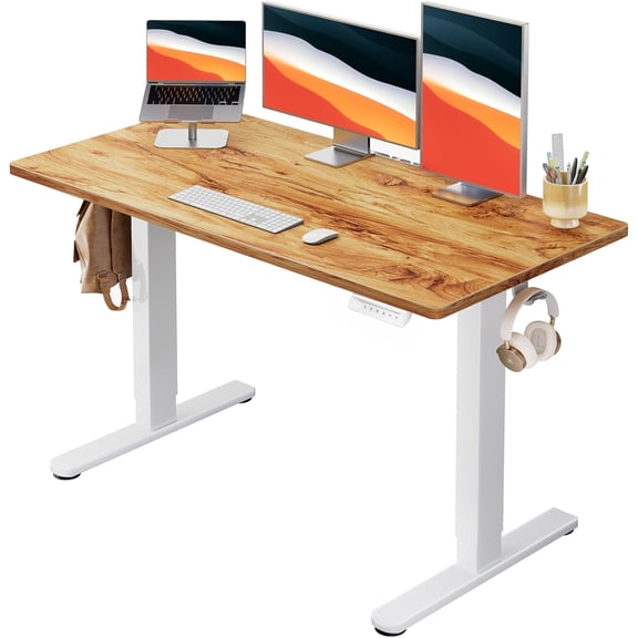 HUANUO Electric Standing Desk, Whole Piece Desktop, Adjustable Height Computer Desk, 4 Height Memory Settings, Sit Stand Up Desk for Home Office, 48" x 24", Light Vintage
