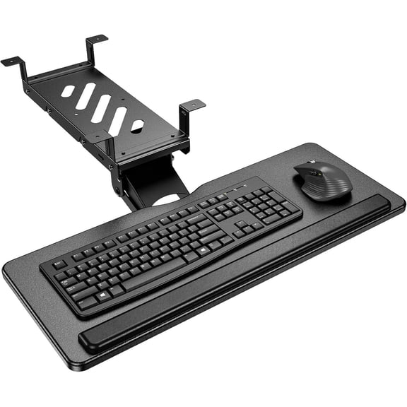 HUANUO Keyboard Tray Under Desk, Adjustable Ergonomic Keyboard & Mouse Tray, Flat Bottom Or Cross Beam Installation, Smooth Sliding Keyboard Holder for Typing in Home Office, Easy Setup, 25W x 9.84