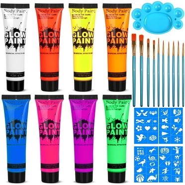 HUART Body Paint, 8 Tubes 0.84oz Glow in the Dark Face Paint, 8 Colors