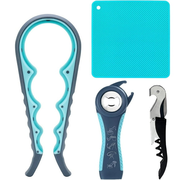 HUART Bottle Opener, Multifunctional Blue and Grey Jar Opener, Jar Openers for Seniors