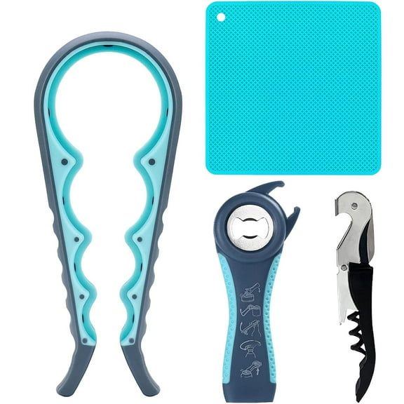 HUART Bottle Opener, Multifunctional Blue and Grey Jar Opener, Jar Openers for Seniors