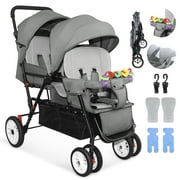 HUART Double Stroller, can Sit and Lie Down Lightweight Folding Children's Stroller, Gray
