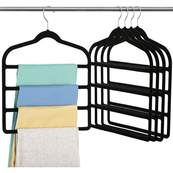HUART Velvet Hangers, Non-Slip Black Velvet Pants Hangers, 5 Pack