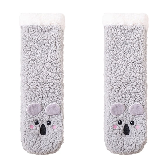 HUAUXN-Animal Print Non Socks for Adults - Winter Lined Floor Grip Booties with Cute Designs, Thick Cozy Thermal Indoor Socks for Home Wear(Grey)