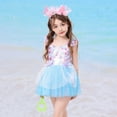 thumbnail image 1 of HUAUXN Girls Swimsuit Set,Sparkly Ocean Scale Design Tail Top and Matching Swim Cap,Princess 2 Piece Bathing Suit for Pool Beach Summer(Multicolour,7-8 Years), 1 of 8