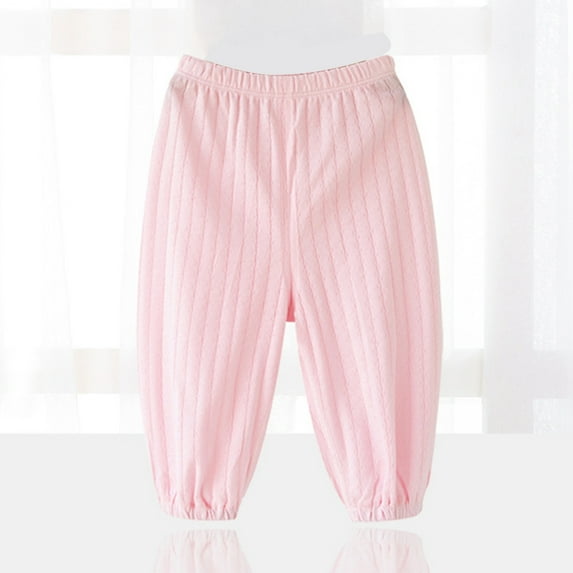 HUAXUN-Baby Home Pants, Unisex Kids' Summer Thin Cotton Long Pants, Toddler Spring & Autumn Pajama-Style Loose Pants(Pink,2-3Years)