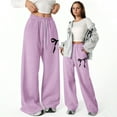 thumbnail image 1 of HUAXUN-Bowknot Baggy Sweatpants with Drawstring - Lightweight Straight Leg Athletic Pants Pockets, Casual Sportswear for Outdoor, Daily Wear Comfortable Girl's Fashion Pants(Purple,6-7Years), 1 of 6