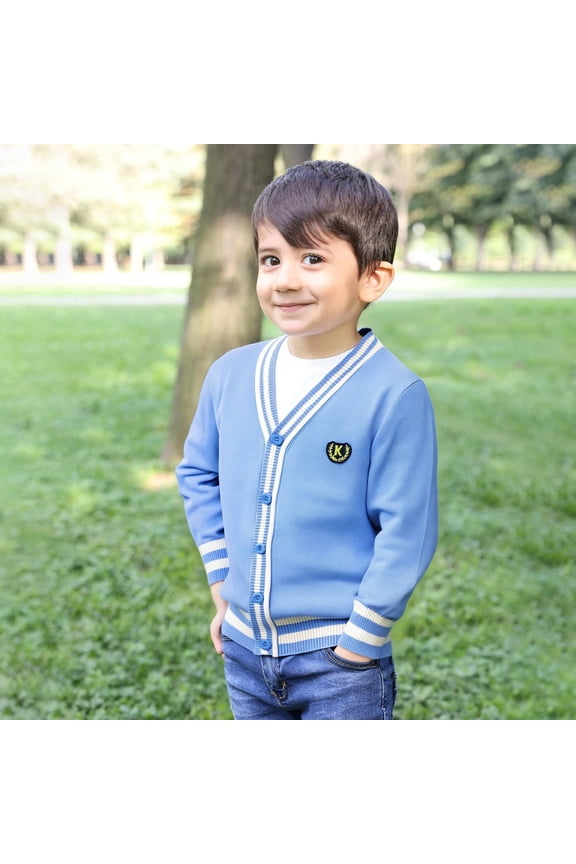 -Boys Girls School Uniform Cardigan Sweater Soft Cotton V-Neck Soft Cotton Knit Outerwear, Soft Knit Cardigan , Lightweight Versatile Outfit for Spring Fall Seasons(Sky Blue,11-12Years)