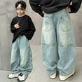thumbnail image 1 of HUAXUN-Boys' Loose Cargo Trousers - Autumn Stylish Casual Long Pants for Big Boys(Light Blue,4-5Years), 1 of 6
