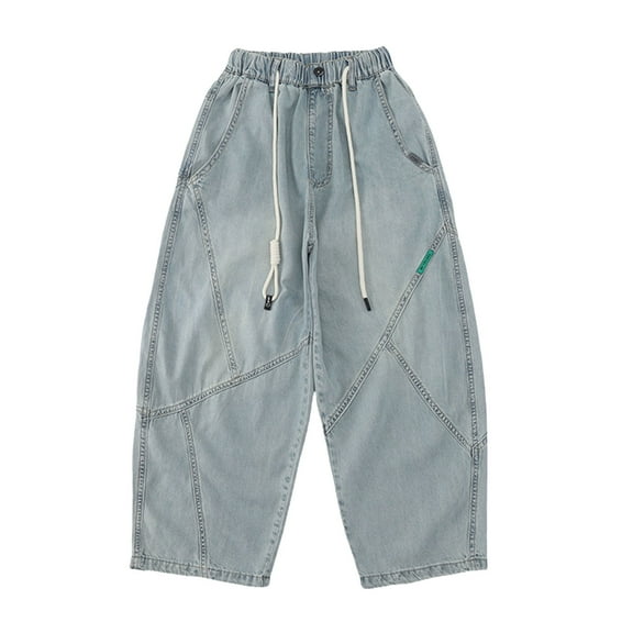 HUAXUN-Boys Loose Fit Jeans | Straight Leg Summer Pants with Comfortable Elastic Waist | for Outdoor Play & Casual Everyday Wear(Light Blue,6-7Years)