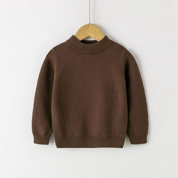 HUAXUN-Boys Mid Neck Knit Sweater, Soft Warm Fall Winter Casual Pullover for Kids 3-8 Years, Candy Color Cotton Top for Everyday Wear, Sweatshirt Winter Clothes Tops Outfits(Brown,3-4Years)