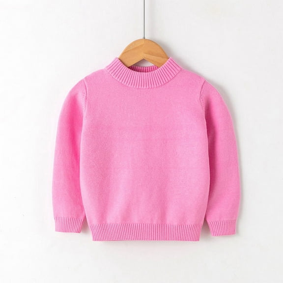 HUAXUN-Boys Mid Neck Knit Sweater, Soft Warm Fall Winter Casual Pullover for Kids 3-8 Years, Candy Color Cotton Top for Everyday Wear, Sweatshirt Winter Clothes Tops Outfits(Pink,6-7Years)