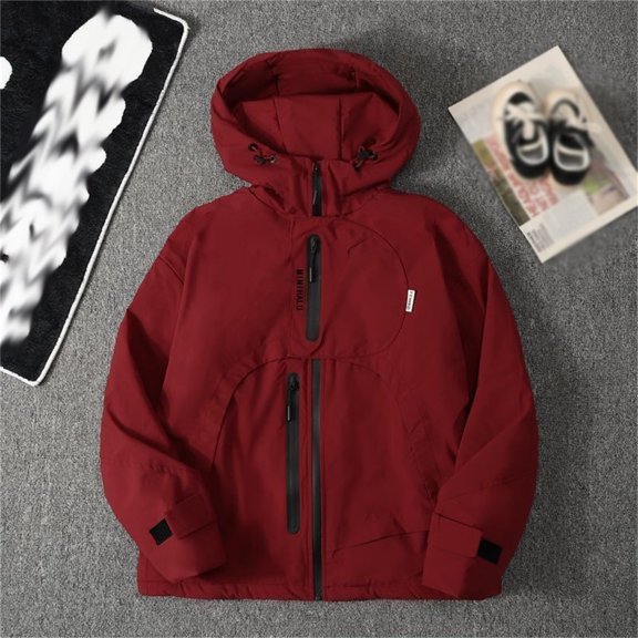 HUAXUN-Boys Windbreaker Jacket with Hood, Water-Resistant Hiking Coat for Kids, Lightweight Breathable Raincoat for Outdoor Activities, Spring Autumn Casual Jacket(Red,7-8Years)