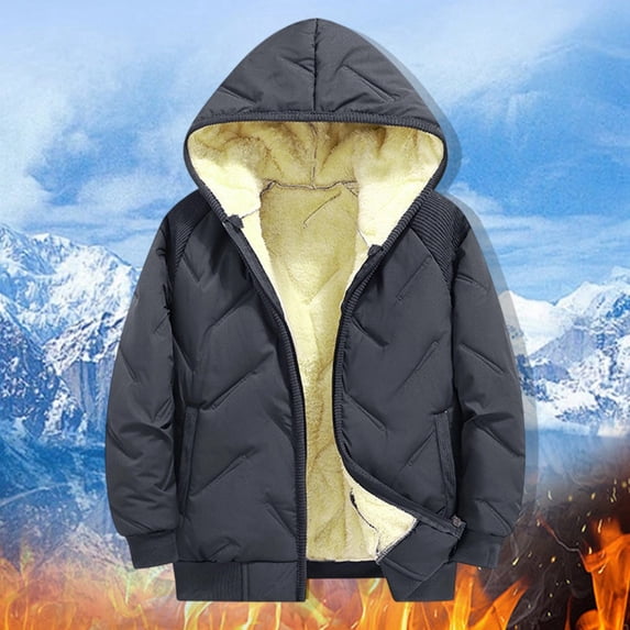 HUAXUN-Boys Winter Lined Hooded Jacket Thickened Warm Coat For Children 3-14 Years Cold Weather Outdoor Windproof Embossed Design With Adjustable Hood And Ribbed Cuffs(Grey,5-6Years)