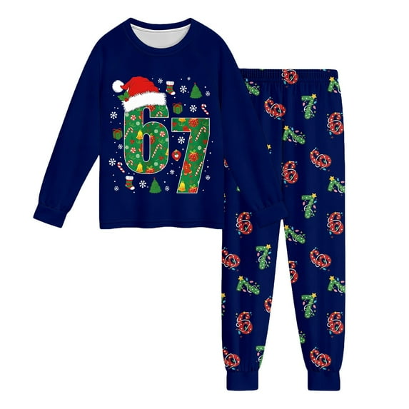 HUAXUN-Christmas 67 Shirts and Pants Outfit Set for Kids Six Seven 6 7 meme 2Pcs Pajamas Clothes Set Boys Girls Outfit(A-Blue,Blue)