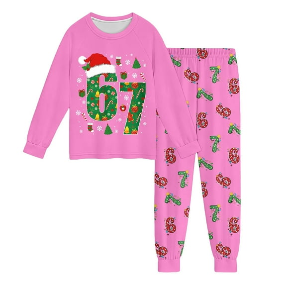 HUAXUN-Christmas 67 Shirts and Pants Outfit Set for Kids Six Seven 6 7 meme 2Pcs Pajamas Clothes Set Boys Girls Outfit(A-Pink,Pink)