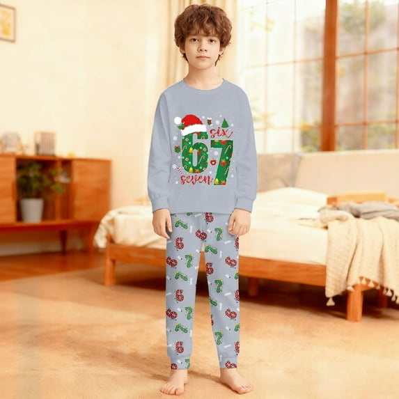 HUAXUN-Christmas 67 Shirts and Pants Outfit Set for Kids Six Seven 6 7 meme 2Pcs Pajamas Clothes Set Boys Girls Outfit(B-Grey,Multicolor)