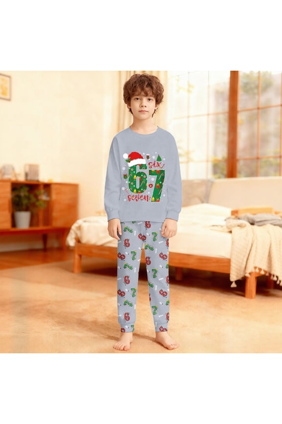 -Christmas 67 Shirts and Pants Outfit Set for Kids Six Seven 6 7 meme 2Pcs Pajamas Clothes Set Boys Girls Outfit(B-Grey,Multicolor)