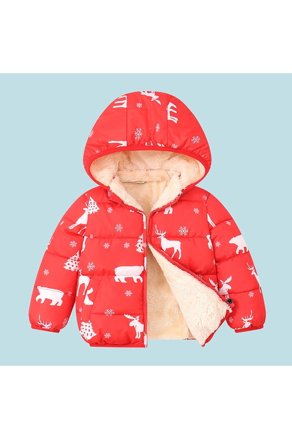 -Christmas Deer Winter Coats Toddlers, Winter Jackets With Hooded for Boys Girls 1-5 Years, Festive Kids Outerwear Warm Lined Coat Outer Clothing(Red2,2-3Years)