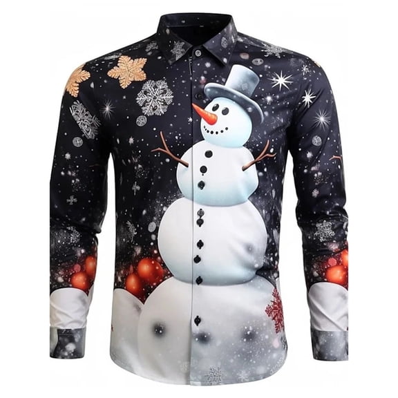 HUAXUN-Christmas Shirts for Men Long Sleeve Theme Button Down Lapel Tops Elk Print Casual Fall Winter Holiday Party Daily Wear Mens Shirt(Black,XXXXXL)