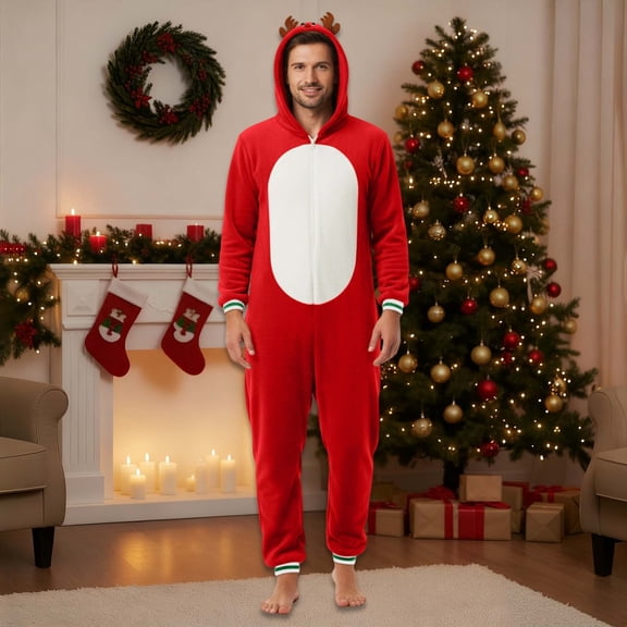 HUAXUN-Dad 's style-Christmas Family Matching Pajamas Set for Family Matching Dad Mom And Kids Festive Lined Warm Pjs Sets Cozy Santa Reindeer Holiday Sleepwear Outfits(Red2,Red)