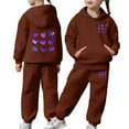 thumbnail image 1 of HUAXUN-Girls 2 Piece Outfits Toddler Girls Heart Print Sweatshirts Sweatpants Set School Outfits Girl Clothes Fall Winter Hoodie & Pants Sets(B-Brown,6-7 Years), 1 of 7