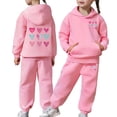 thumbnail image 1 of HUAXUN-Girls Heart Print 2PC Tracksuit Cotton Outfit Sweatshirts Sweatpants Set Youth Girls Pullover Casual Hooded Tops Pants Tracksuits,Matching Fleece Hoodie & Pants Set(A-Black,2-3Years), 1 of 7