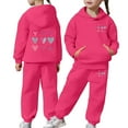 thumbnail image 1 of HUAXUN-Girls Heart Print 2PC Tracksuit Cotton Outfit Sweatshirts Sweatpants Set Youth Girls Pullover Casual Hooded Tops Pants Tracksuits,Matching Fleece Hoodie & Pants Set(A-Hot Pink,6-7 Years), 1 of 6