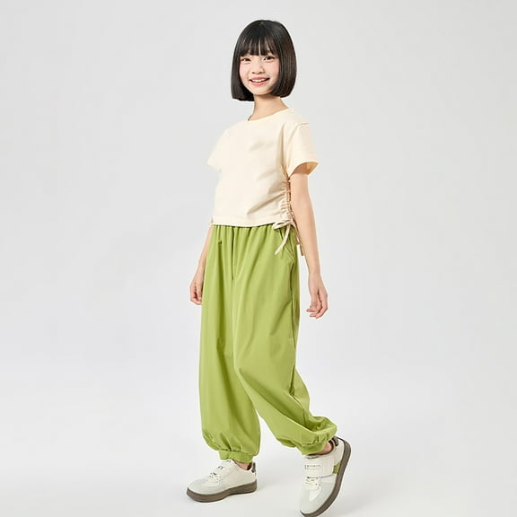 HUAXUN-Girls Sun Proof Pants | UPF 50  Quick-Dry Lightweight Summer Trousers for Kids | Loose Fit Elastic Waist for Outdoor Play | Comfortable Beach Hiking Wear(Green,5-6Years)