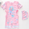thumbnail image 1 of HUAXUN Girls Swimsuit Set with Matching Swim Cap,Short Sleeve One Piece UPF Bathing Suit and Swim Hat,Ruffle Trim Sun Protective Swimwear for Beach Pool Summer(Pink,8-9 Years), 1 of 8