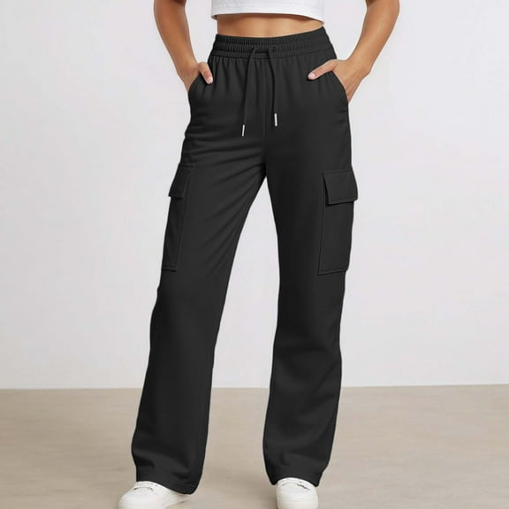 HUAXUN-Girls' Tween Cargo Jogger Pants, Elastic Waist Drawstring Casual Long Pants, Solid Color Athletic Sweatpants, 4-14 Years Versatile Bottoms(Black,10-11Years)