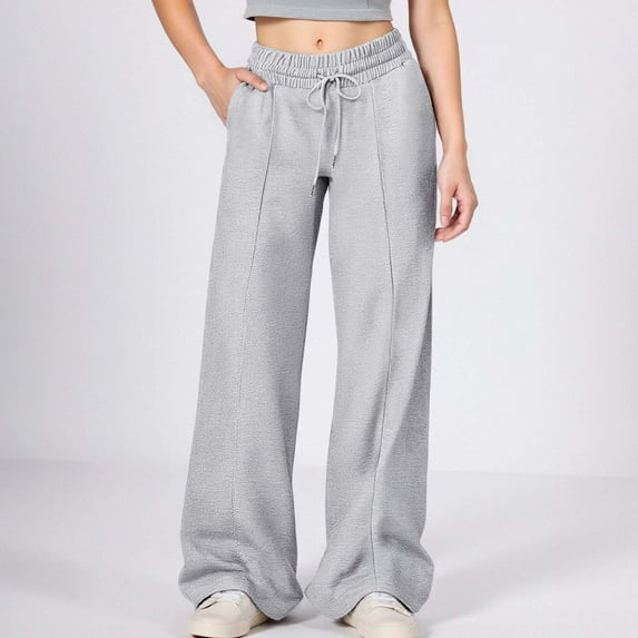 HUAXUN-Girls' Tween Wide Leg Sweatpants, Elastic Waist Drawstring Loose Casual Pants, Lined Athletic Long Pants(Grey,6-7 Years)