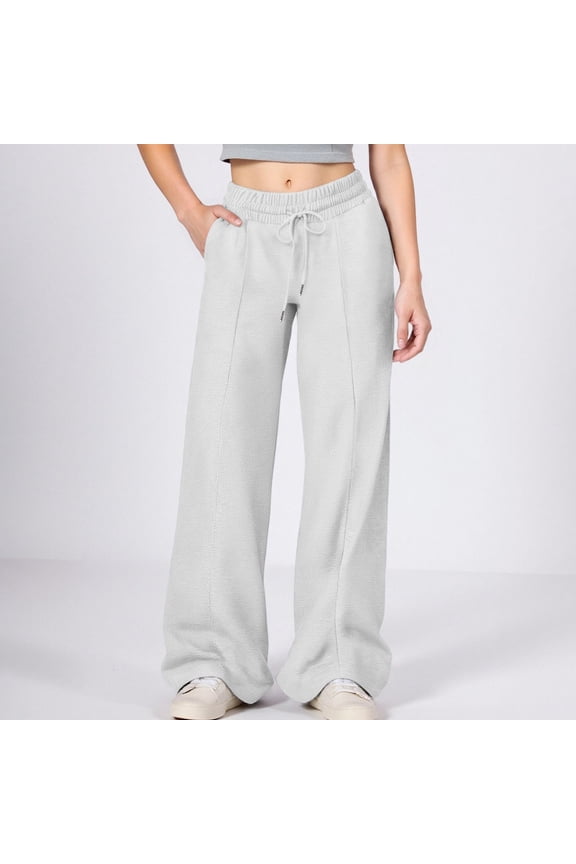 -Girls' Tween Wide Leg Sweatpants, Elastic Waist Drawstring Loose Casual Pants, Lined Athletic Long Pants(White,10-11Years)