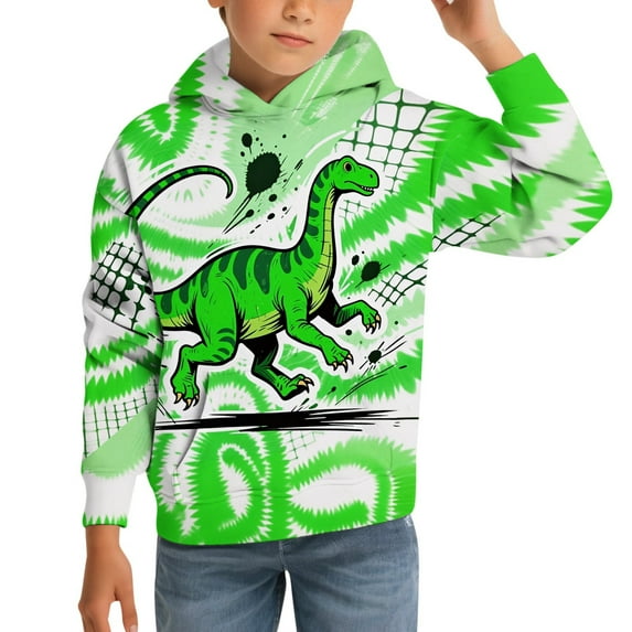 HUAXUN-Kids Dinosaur Tie Dye Hoodie Boys Girs Pullover with Pocket , Soft Casual Long Sleeve Printed Sweatshirt with Drawstring for Children Sports Outdoor 2-12 Years(Light Green,4-5Years)