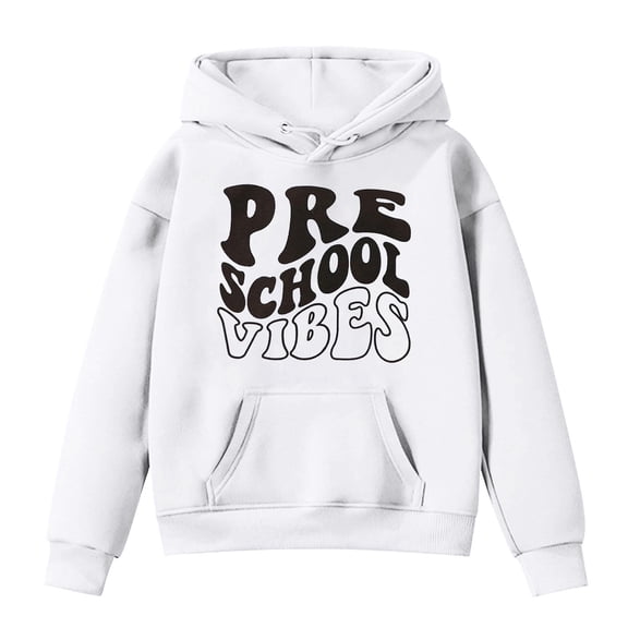 HUAXUN-Kids First Day of School Hoodie | Preschool Kindergarten Letter Print Pullover | Back to School Sweatshirt for Boys & Girls | 3-14 Years Casual Crewneck with Pocket(White,5-6Years)