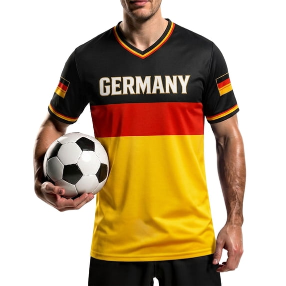 HUAXUN Men’s 2026 Team Football Shirt, Short Sleeve V-Neck Sports Top, Casual Fan Tee with National Flag Print, Breathable Athletic Apparel, M-4XL (#011 Black,XL)