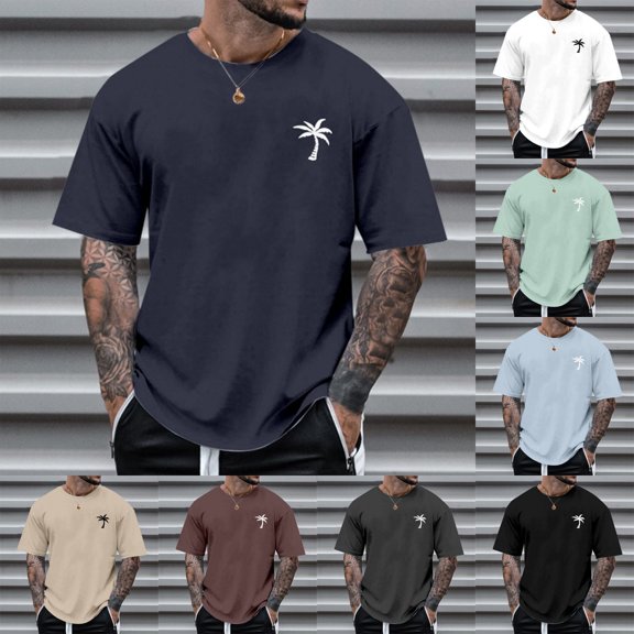 HUAXUN Men’s Minimal Outline Chest Print Short Sleeve Crew Neck Tee, Curved Bottom Solid Color Casual Daily Top (Black,XXS)