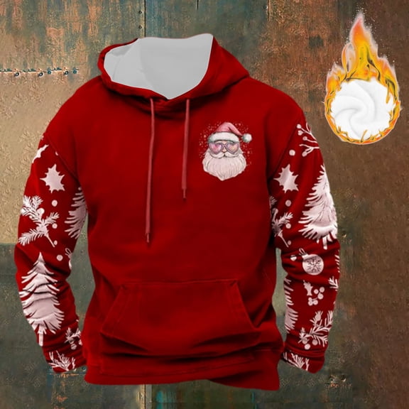 HUAXUN-Men's Winter Christmas Print Hoodie - Festive Holiday Design with Cozy Lining for Cold Weather, Comfortable and Stylish Sweatshirt for Celebrations(E-Red,S)