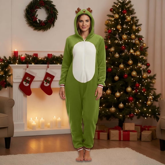 HUAXUN-Mom 's style-Christmas Family Matching Pajamas Set for Family Matching Dad Mom And Kids Festive Fleece Lined Warm Pjs Sets Cozy Santa Reindeer Holiday Sleepwear Outfits(Green3,Green)